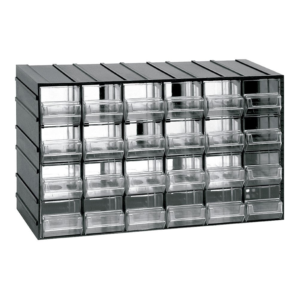 Cajonera modular con 24 cajones transparentes, 382 x 148 x 230 mm