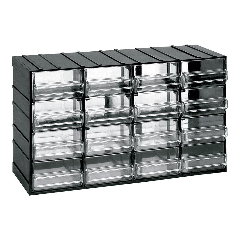 Cajonera modular con 16 cajones transparentes, 382 x 148 x 230 mm
