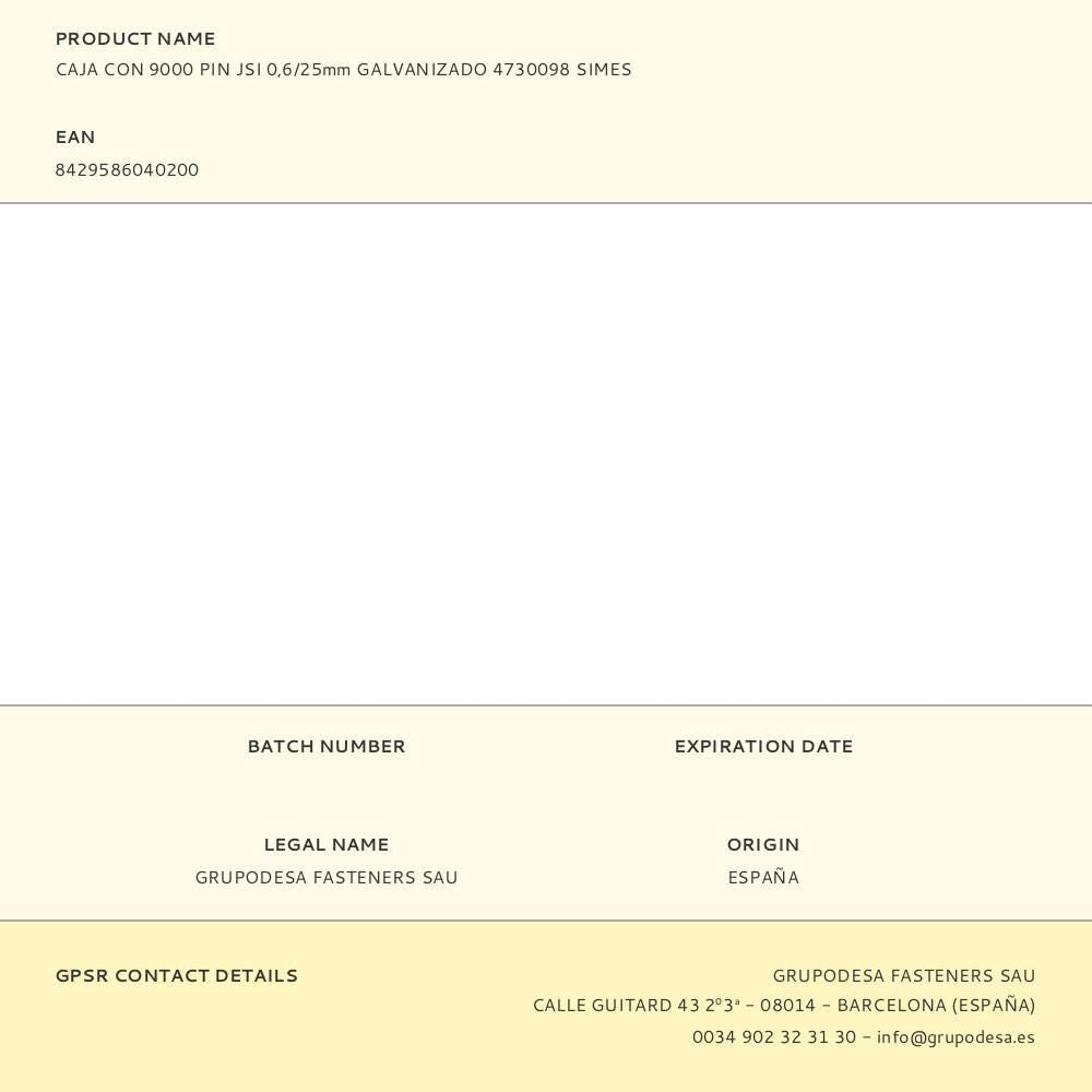 Caja con 9000 pin jsi 0,6/25mm galvanizado 4730098 simes