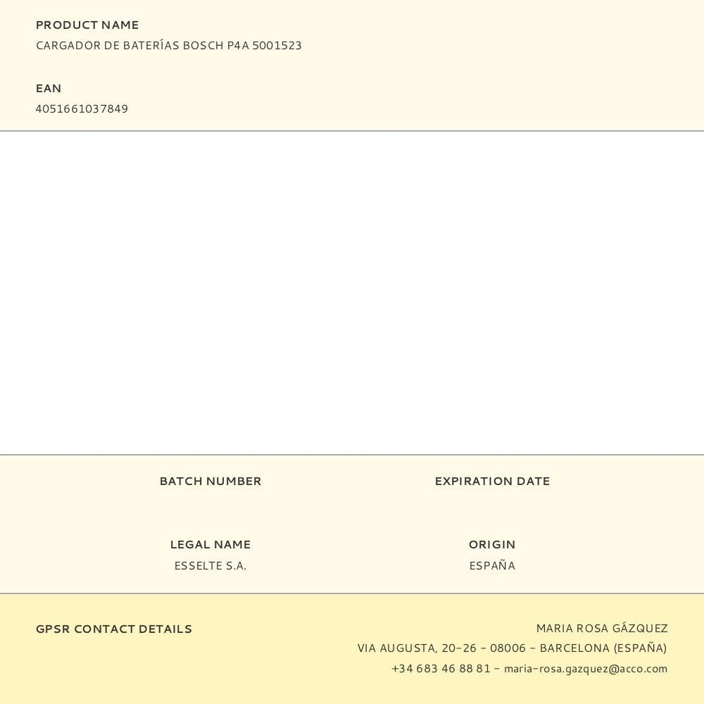 Cargador de baterías bosch p4a 5001523