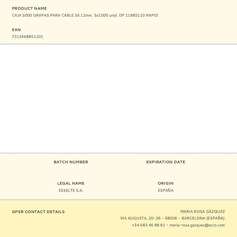 Caja 5000 grapas para cable 36 12mm. 5x1000 unid. dp 11885110 rapid