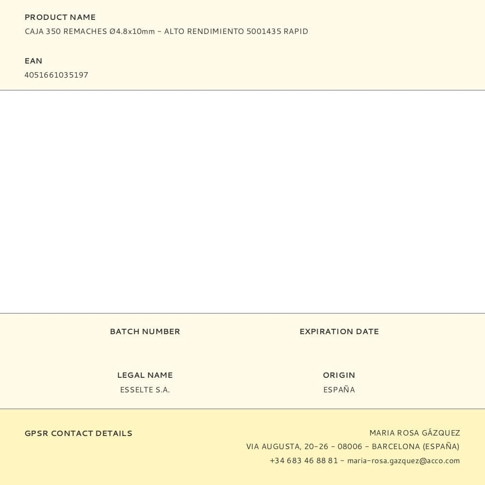 Caja 350 remaches ø4.8x10mm - alto rendimiento 5001435 rapid