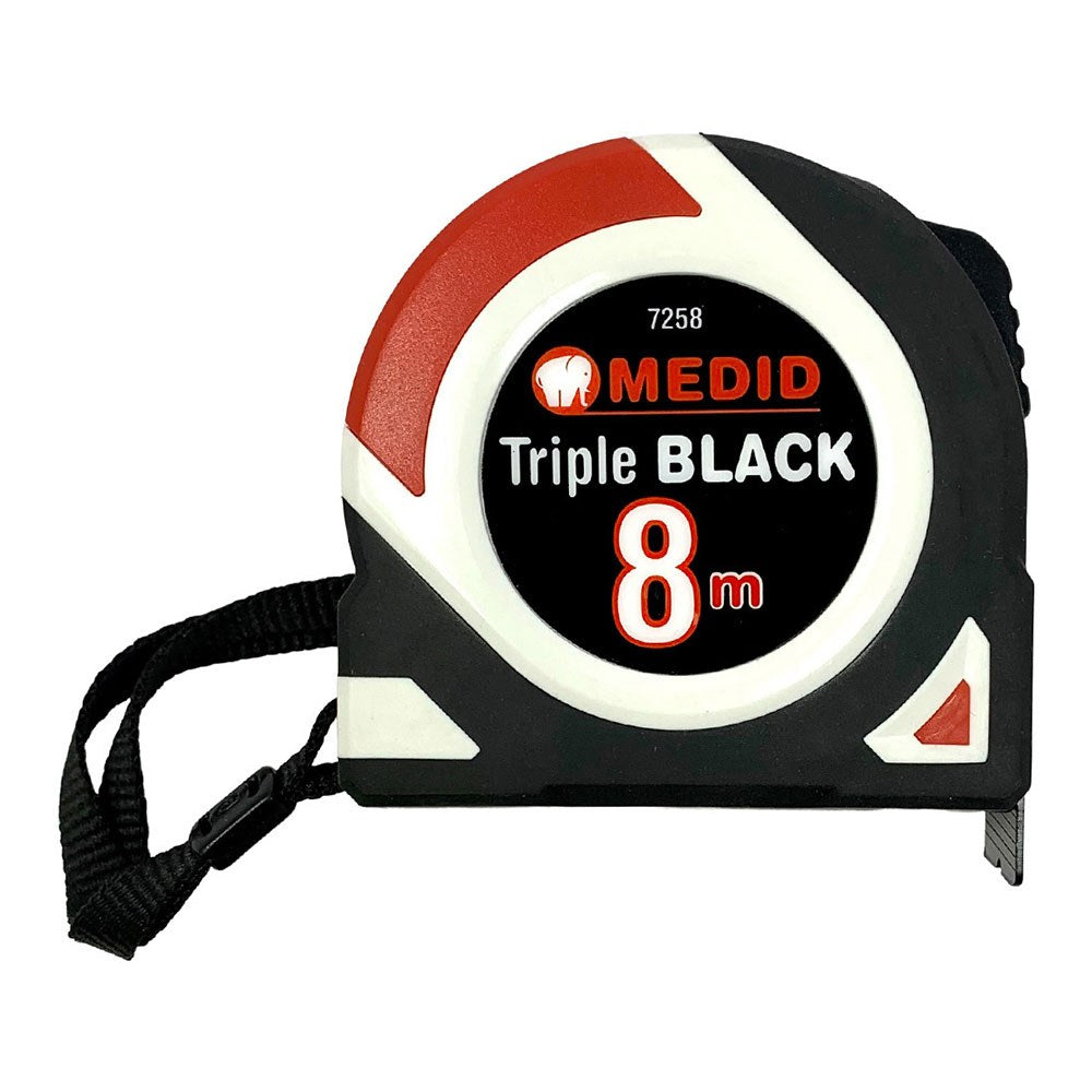 Flexómetro triple black bimaterial 8 m x 25 mm