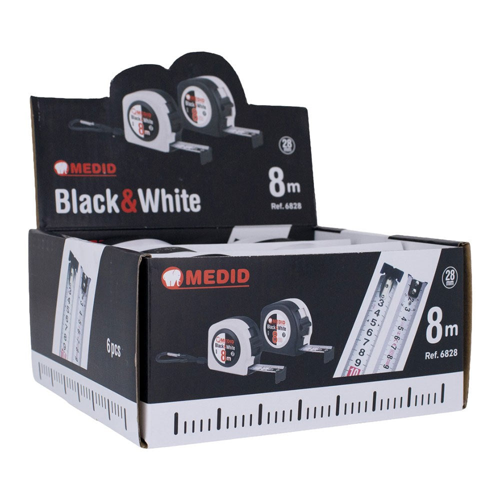 Flexómetro black & white 8 m x 28 mm