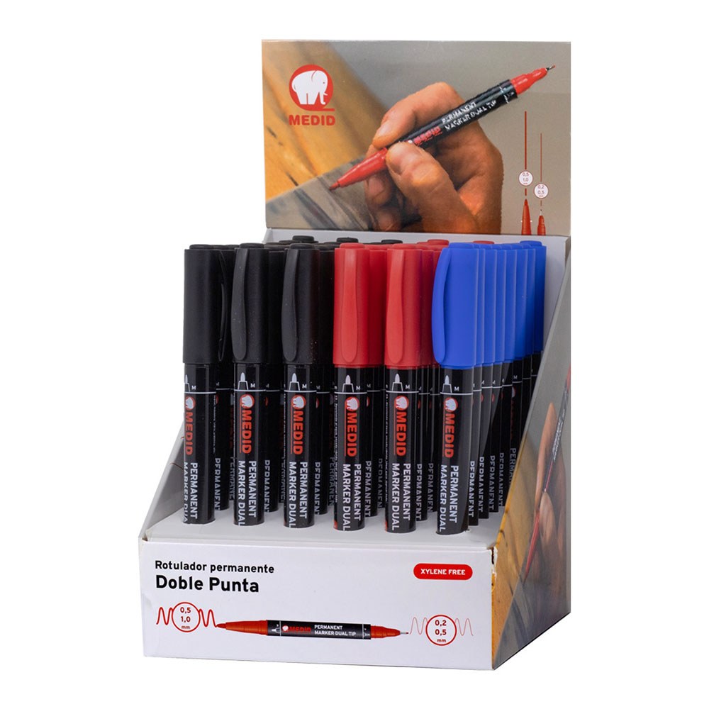 Marcador permanente doble punta 0,2/0,5 mm colores surtidos, expositor 48 uds