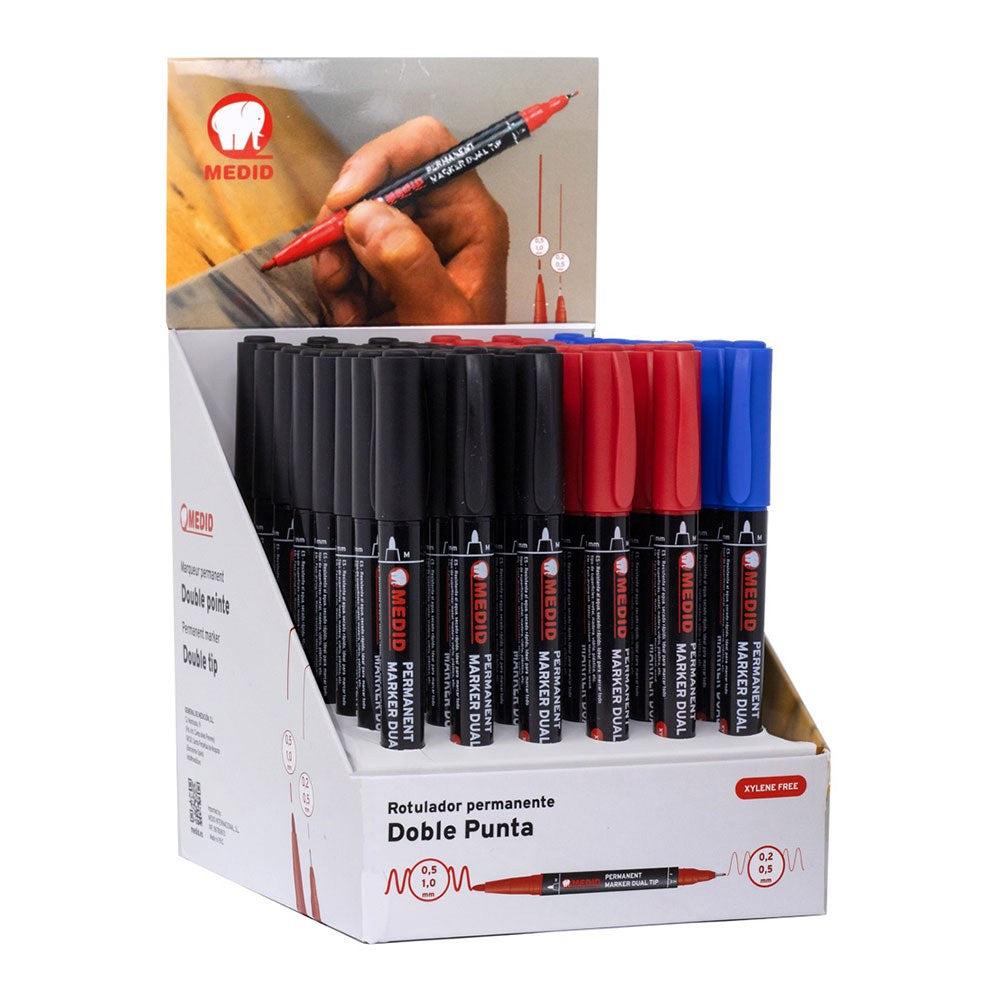 Marcador permanente doble punta 0,2/0,5 mm colores surtidos, expositor 48 uds