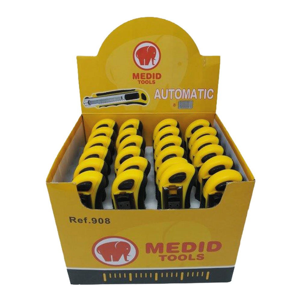 Cutter con cambio de cuchilla automático 18 mm + 8 cuchillas de recambio, expositor 24 uds