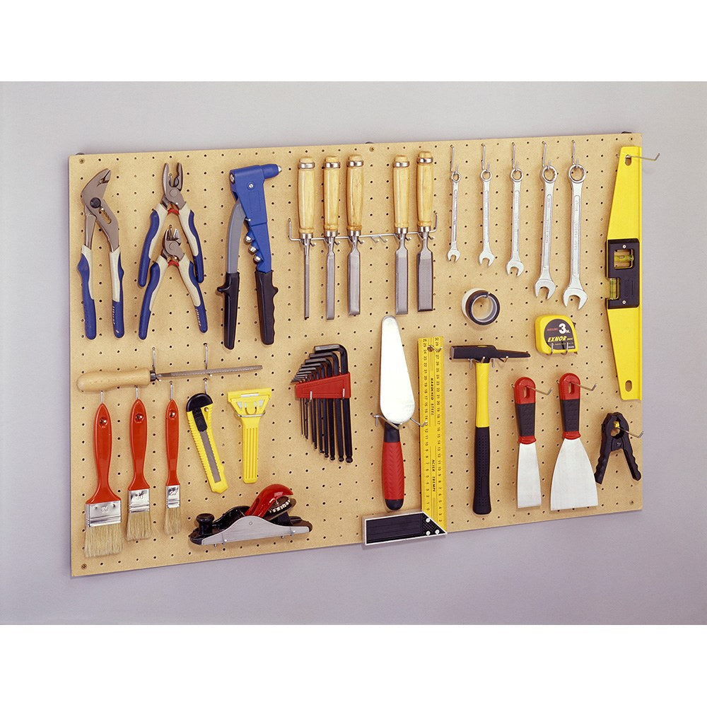 Panel perforado para herramientas con 41 ganchos y 6 separadores de pared, 90 x 60 cm