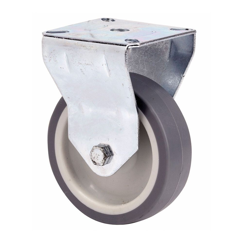 Rueda fija de goma con placa y eje liso, color gris, carga máx. 40 kg, ø 5 cm