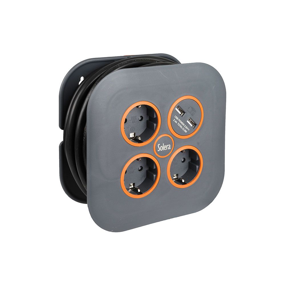 Enrollacables 05 m 3 g 1,50 mm² 3 tomas 2p+t y 2 usb