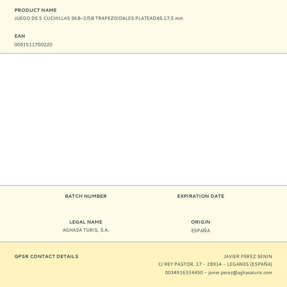 Juego de 5 cuchillas skb-2/5b trapezoidales plateadas 17,5 mm