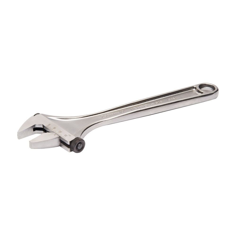Llave ajustable de moleta lateral cromada, 250 mm