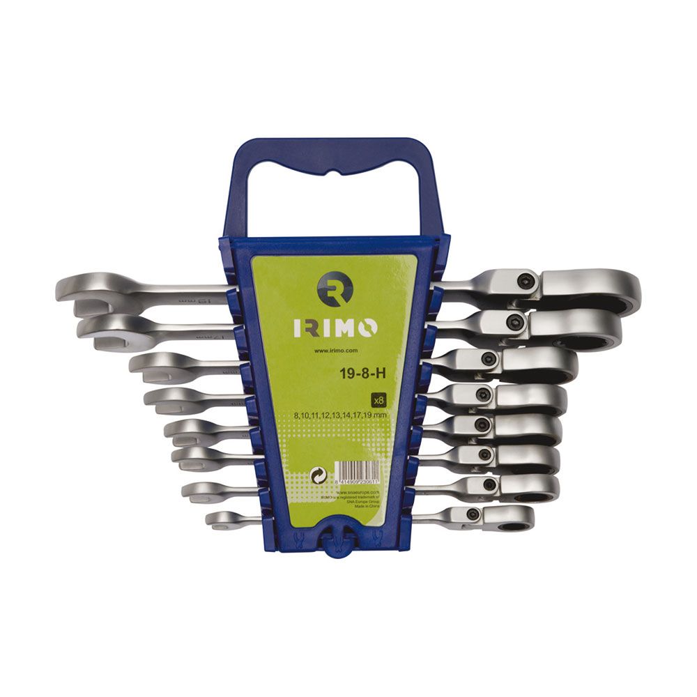Llave combinada con carraca cabeza flexible fija 8 - 19 mm, juego 8 piezas