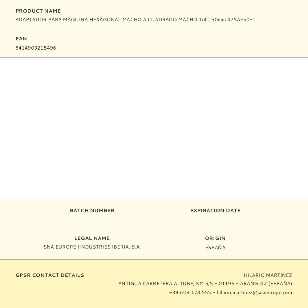 Adaptador hexagonal macho a cuadrado macho para máquina, 50 mm, ¼ pulg