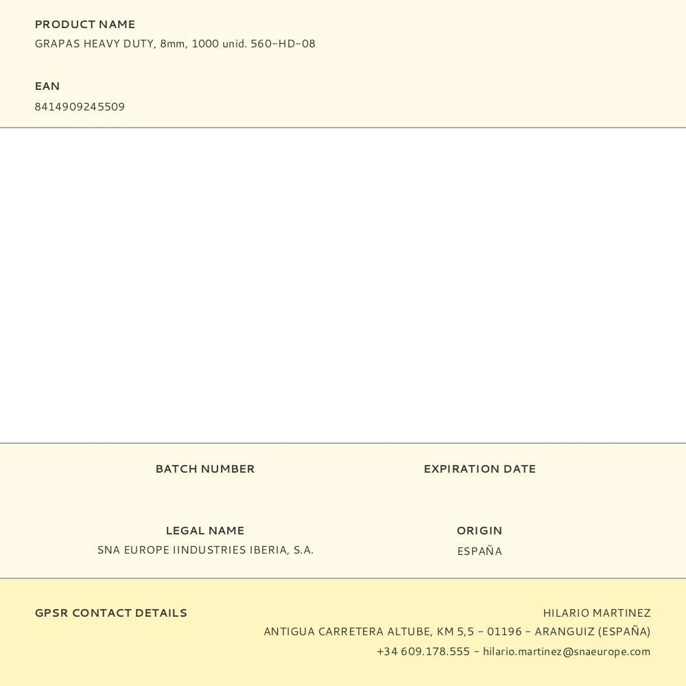 Grapas heavy duty, 8mm, 1000 unid. 560-hd-08