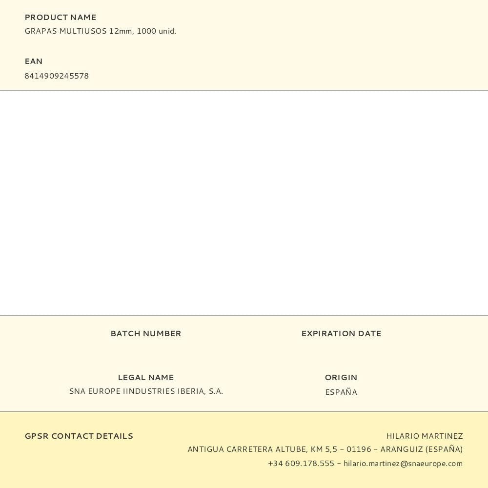 Grapas multiusos 12mm, 1000 unid.