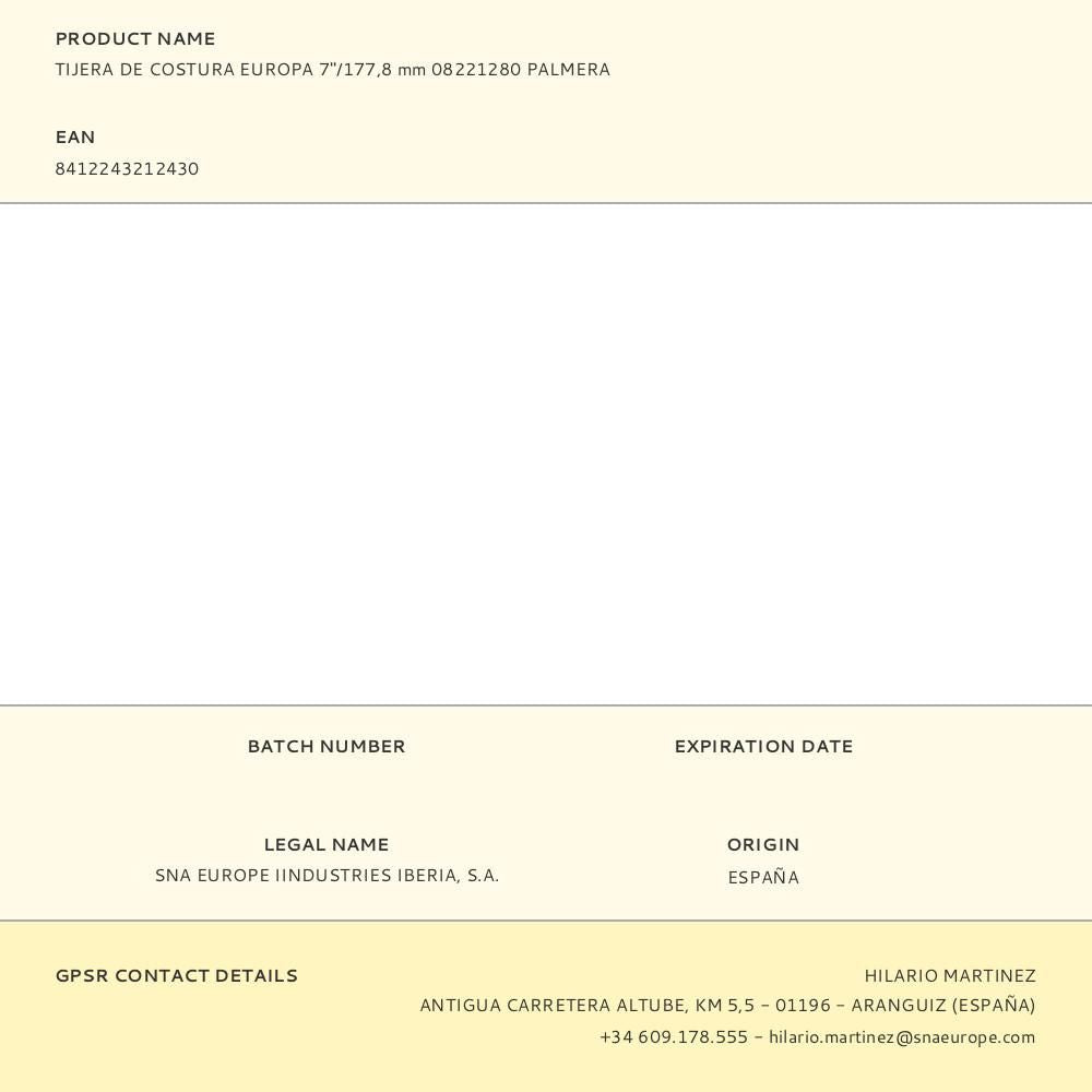 Tijera de costura europa 7"/177,8 mm 08221280 palmera