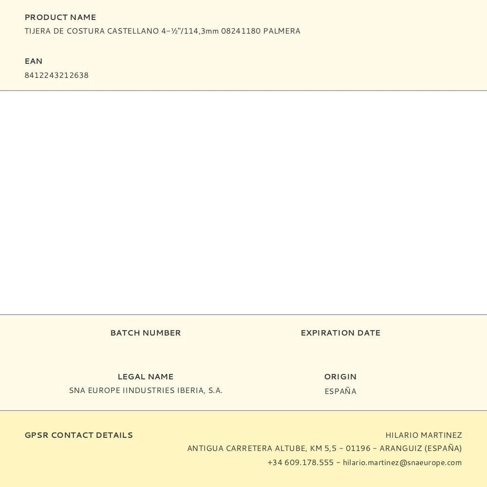 Tijera de costura castellano 4-½"/114,3mm 08241180 palmera