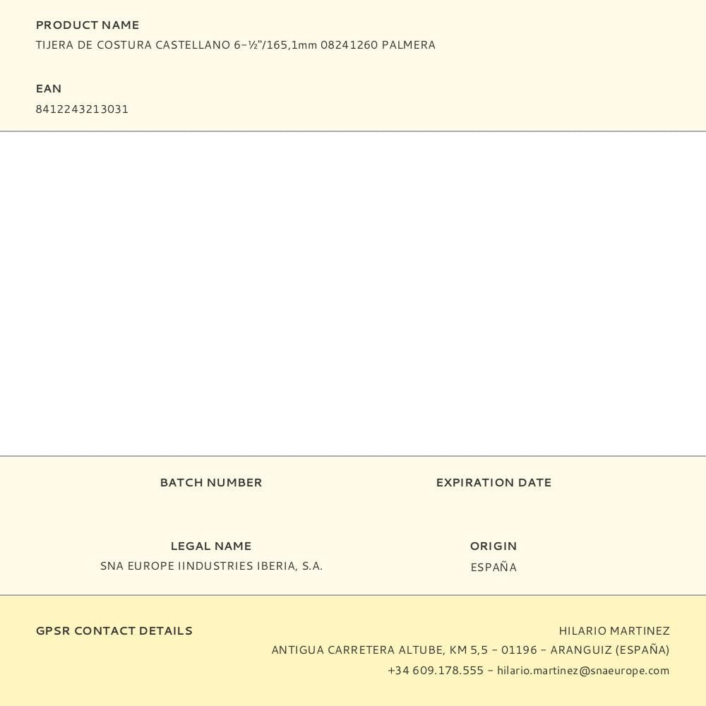 Tijera de costura castellano 6-½"/165,1mm 08241260 palmera