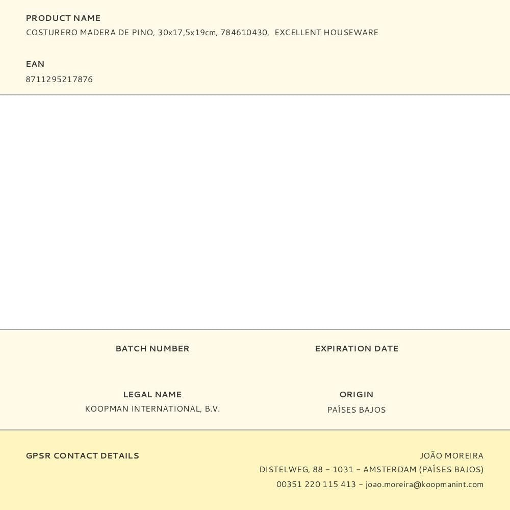 Costurero madera de pino, 30 x 17,5 x 19 cm