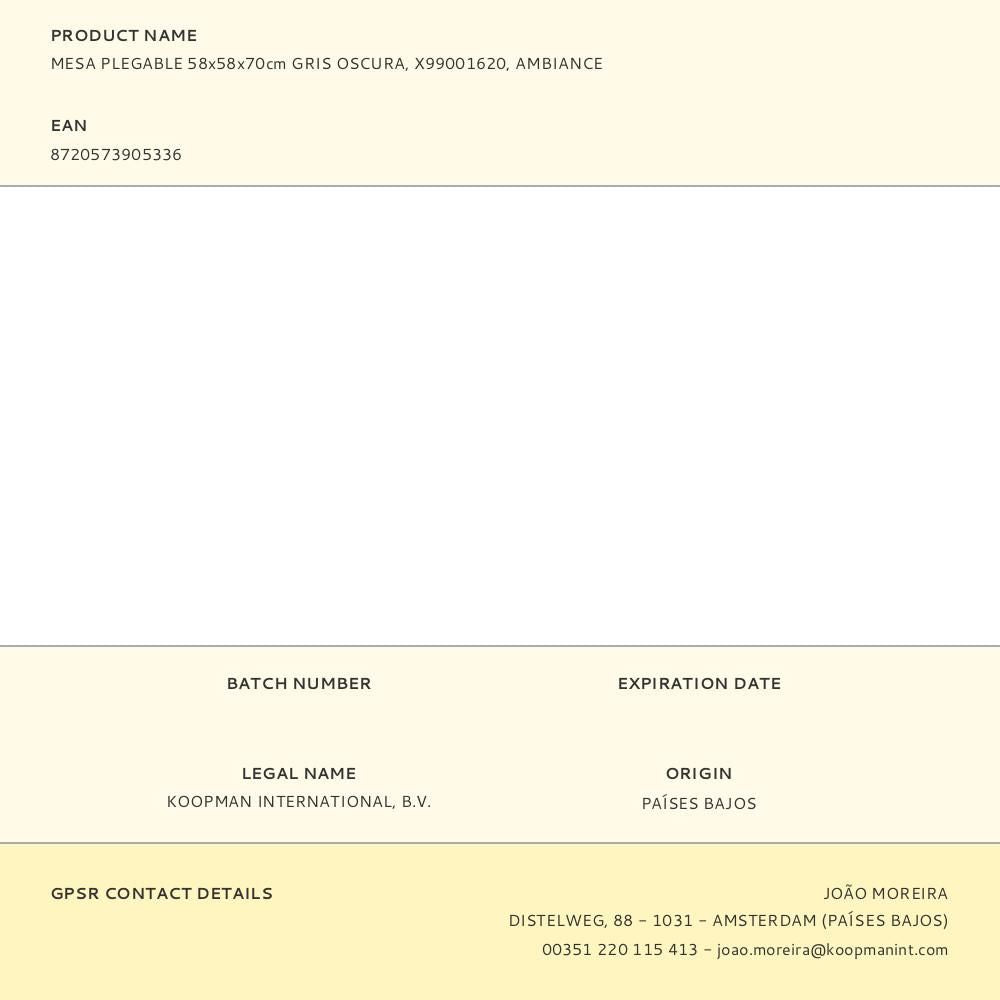 Mesa plegable gris oscura, 58 x 58 x 70 cm