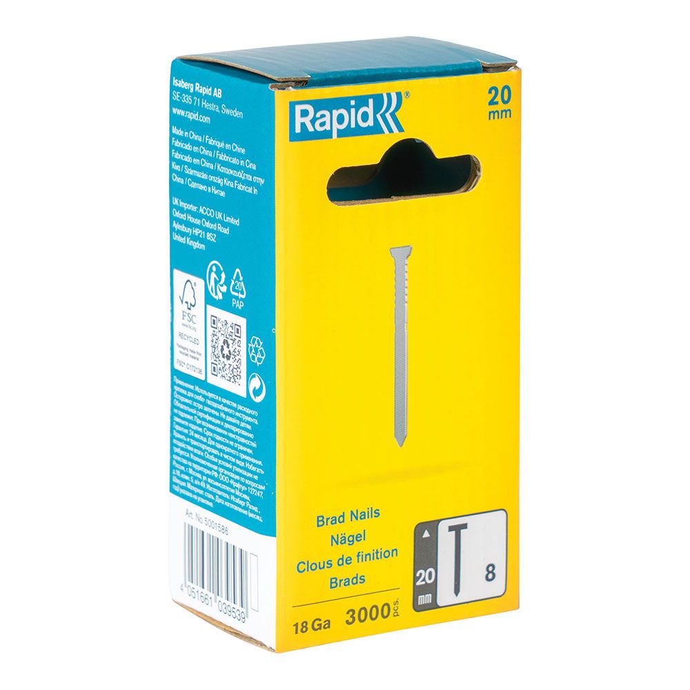 Clavo 8 / 20 mm galvanizado 18ga, 3000 uds