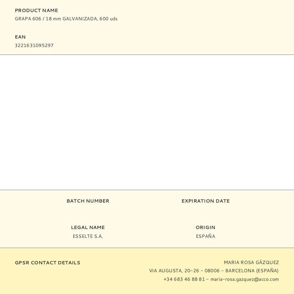 Grapa 606 / 18 mm galvanizada, 600 uds