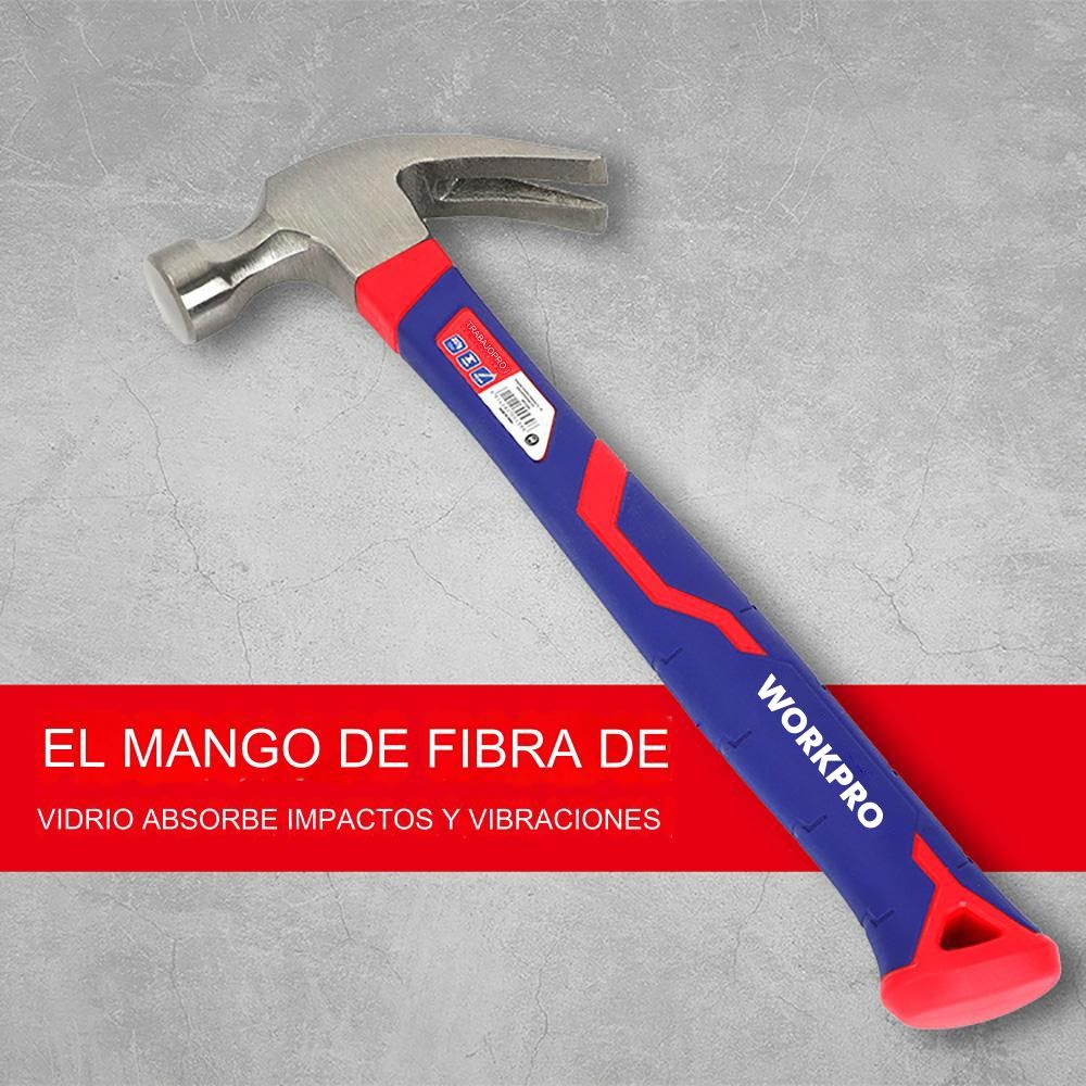 Martillo de carpintero con mango de fibra de vidrio, 450 g