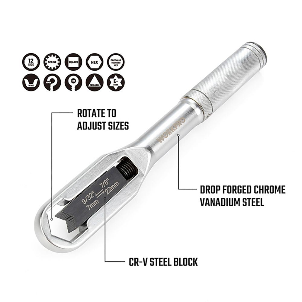 Llave ajustable universal, métrica y sae, 7 - 22 mm