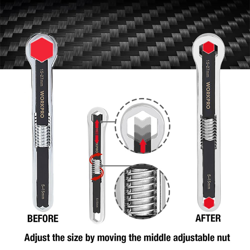 Llave ajustable universal, métrica y sae, 5 - 16 mm