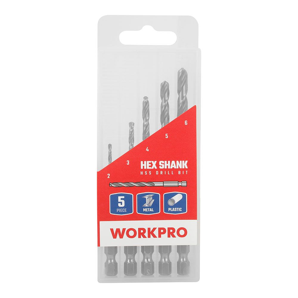 Brocas vástago hexagonal ¼ pulg para metal, rectificadas, ø2,00 - ø6,00 mm, juego 5 piezas