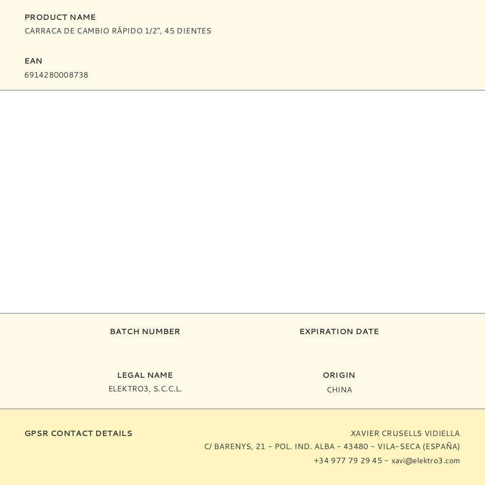 Llave de carraca cambio rápido ½ pulg, 45 dientes