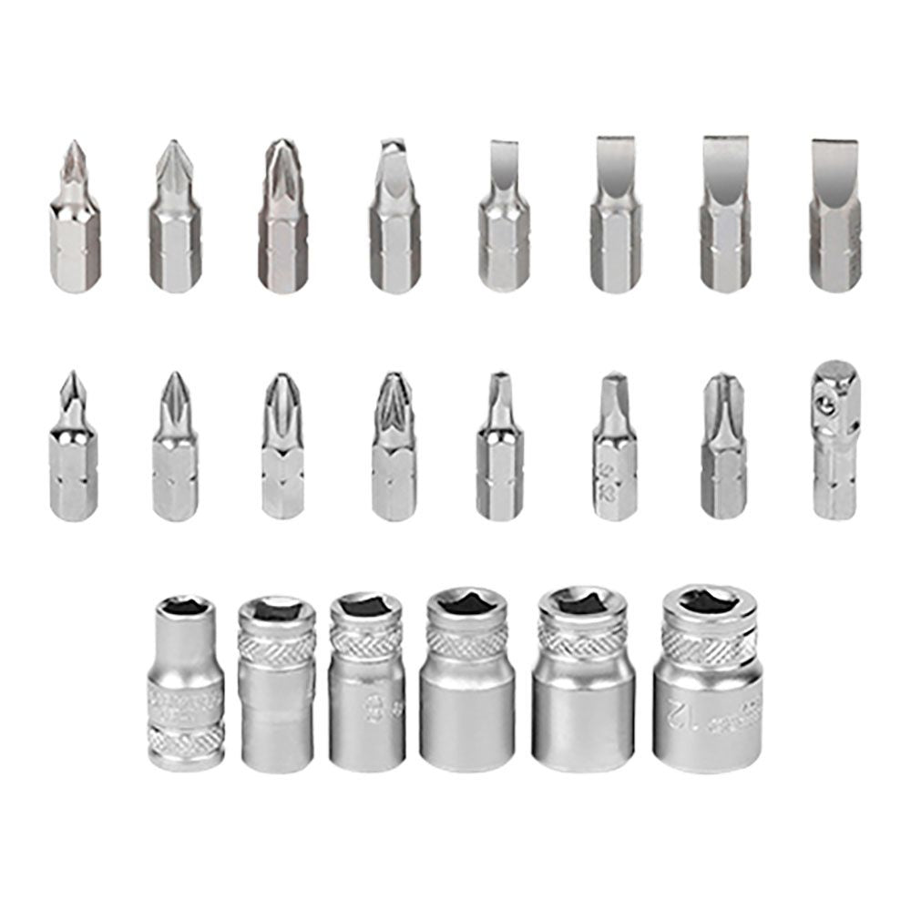 Llave de carraca mini, puntas y vasos de ¼ pulg, juego 24 piezas