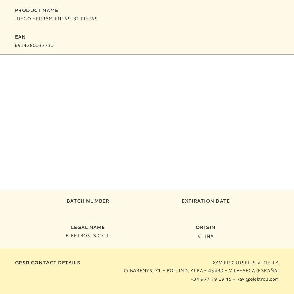 Juego herramientas, 31 piezas