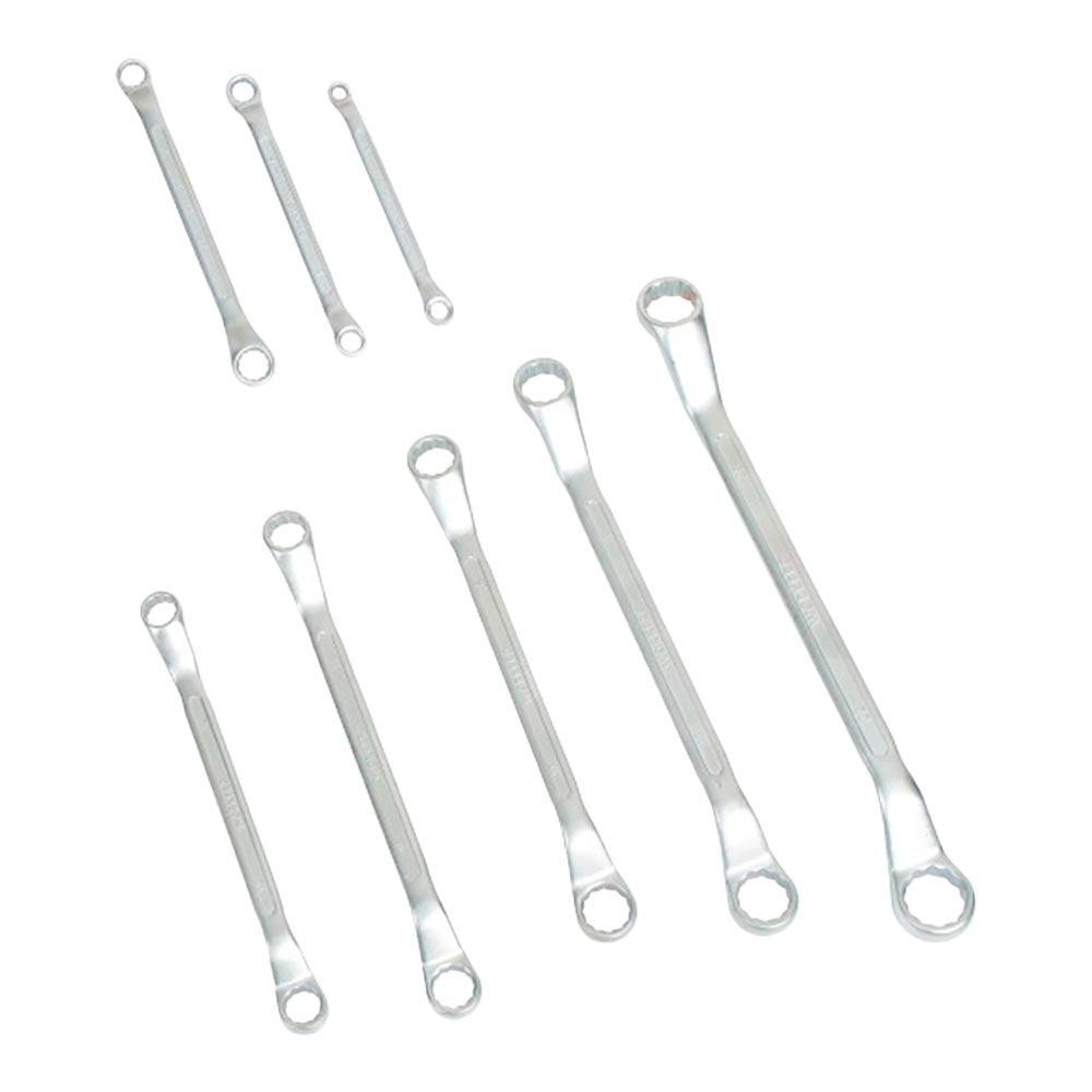 Llaves de estrella cromo-vanadio acodadas dobles, juego 8 piezas