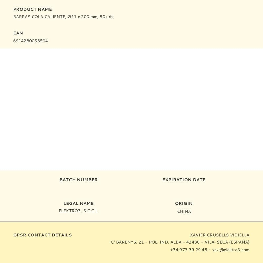 Barras de cola caliente, ø11 x 200 mm, 50 uds