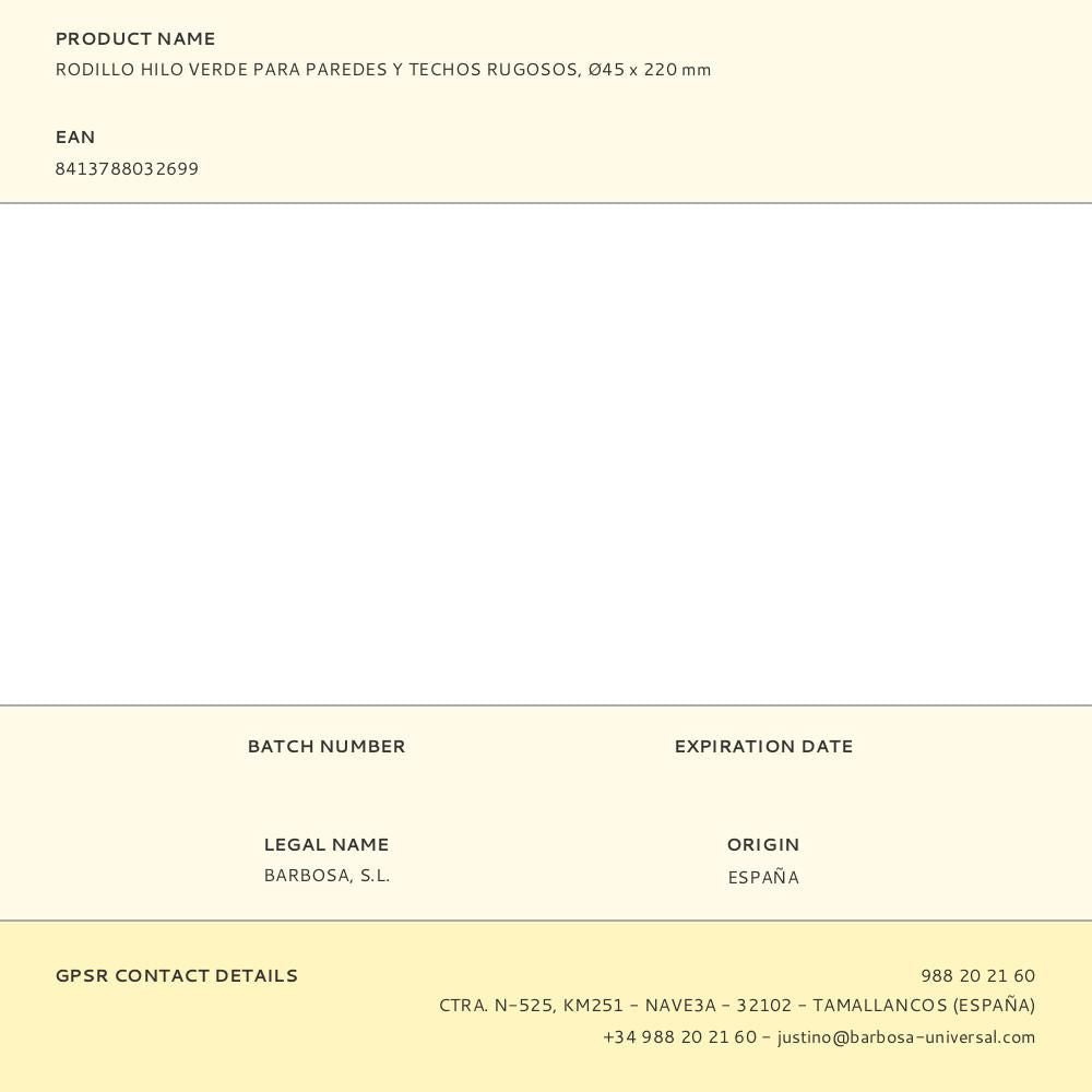 Rodillo hilo verde para paredes y techos rugosos, ø45 x 220 mm