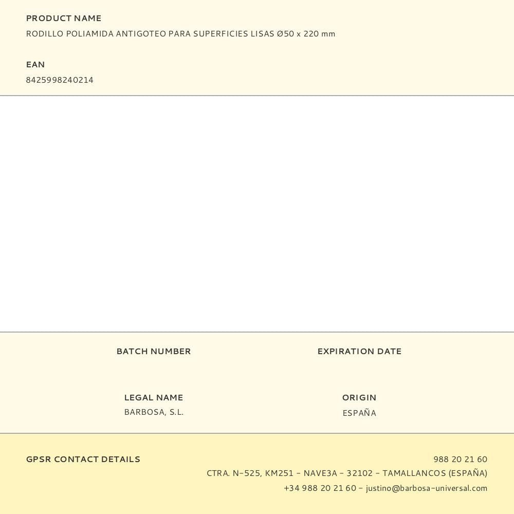 Rodillo poliamida antigoteo para superficies lisas ø50 x 220 mm