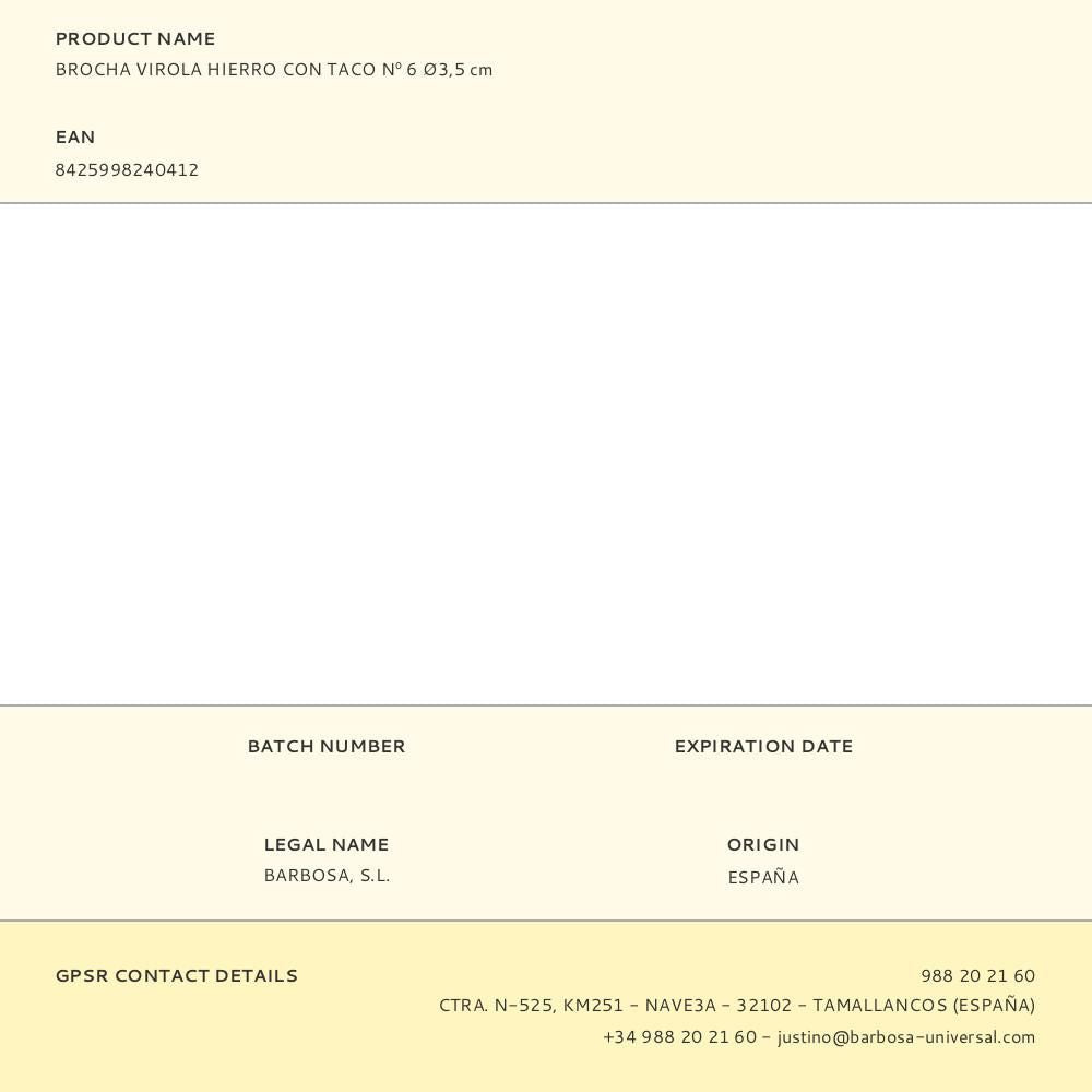 Brocha virola hierro con taco nº 06 ø30 x 60 mm