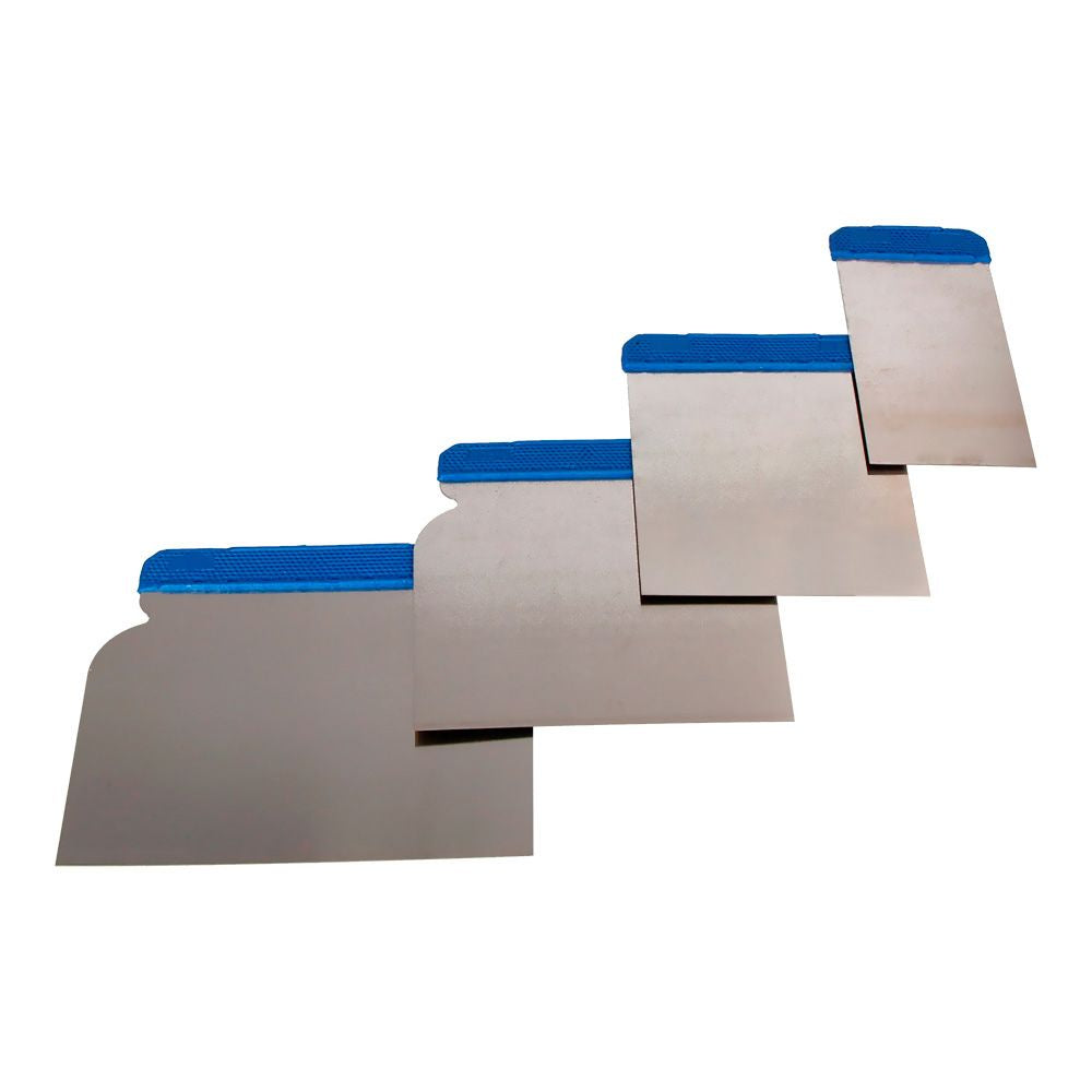 Espátulas de carrocero acero inoxidable, juego 4 piezas, 5 cm, 8 cm, 10 cm, 12 cm