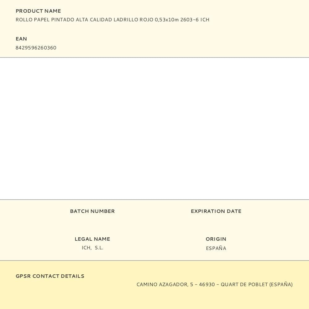 Rollo papel pintado alta calidad ladrillo rojo 0,53 x 10 m