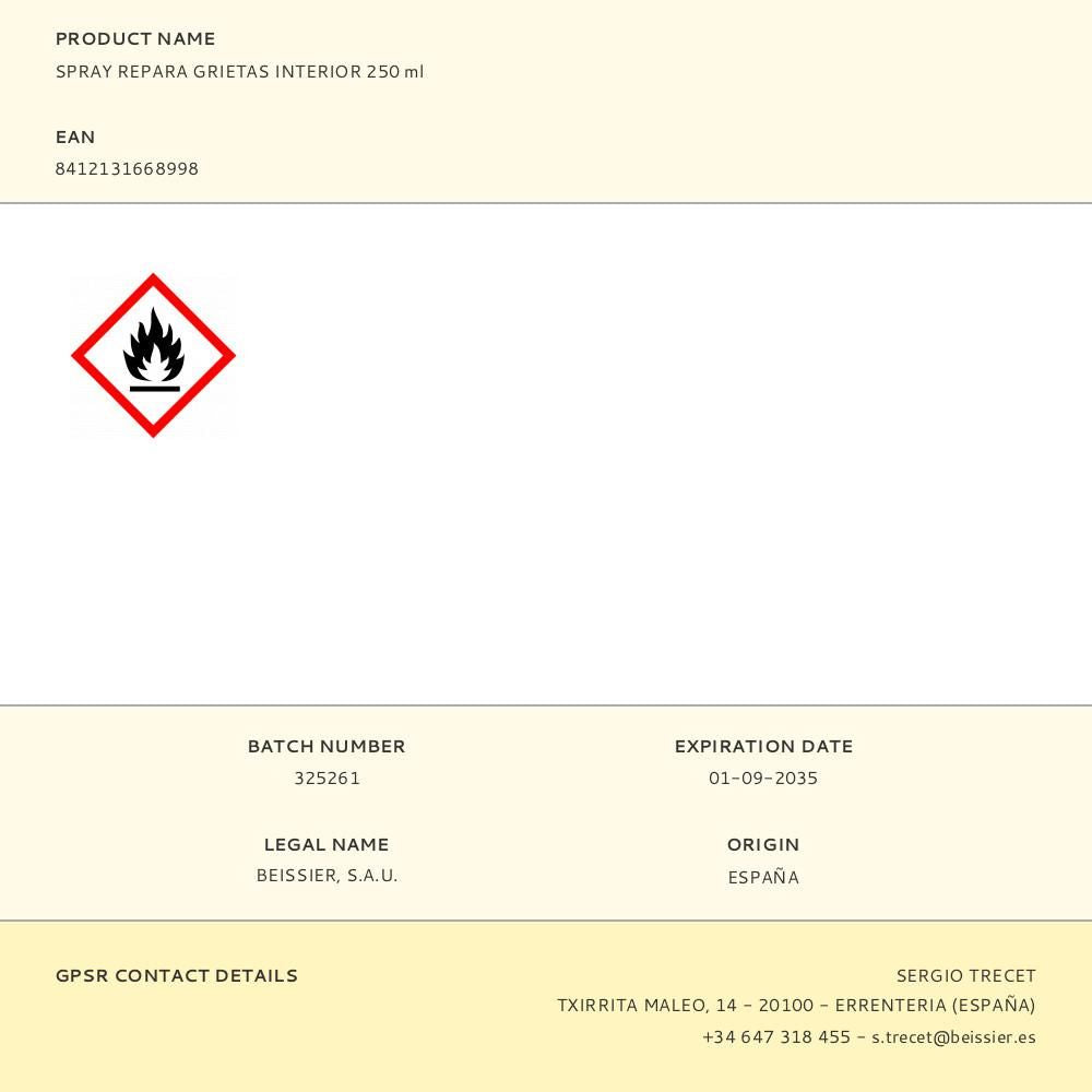 Spray repara grietas interior 250 ml