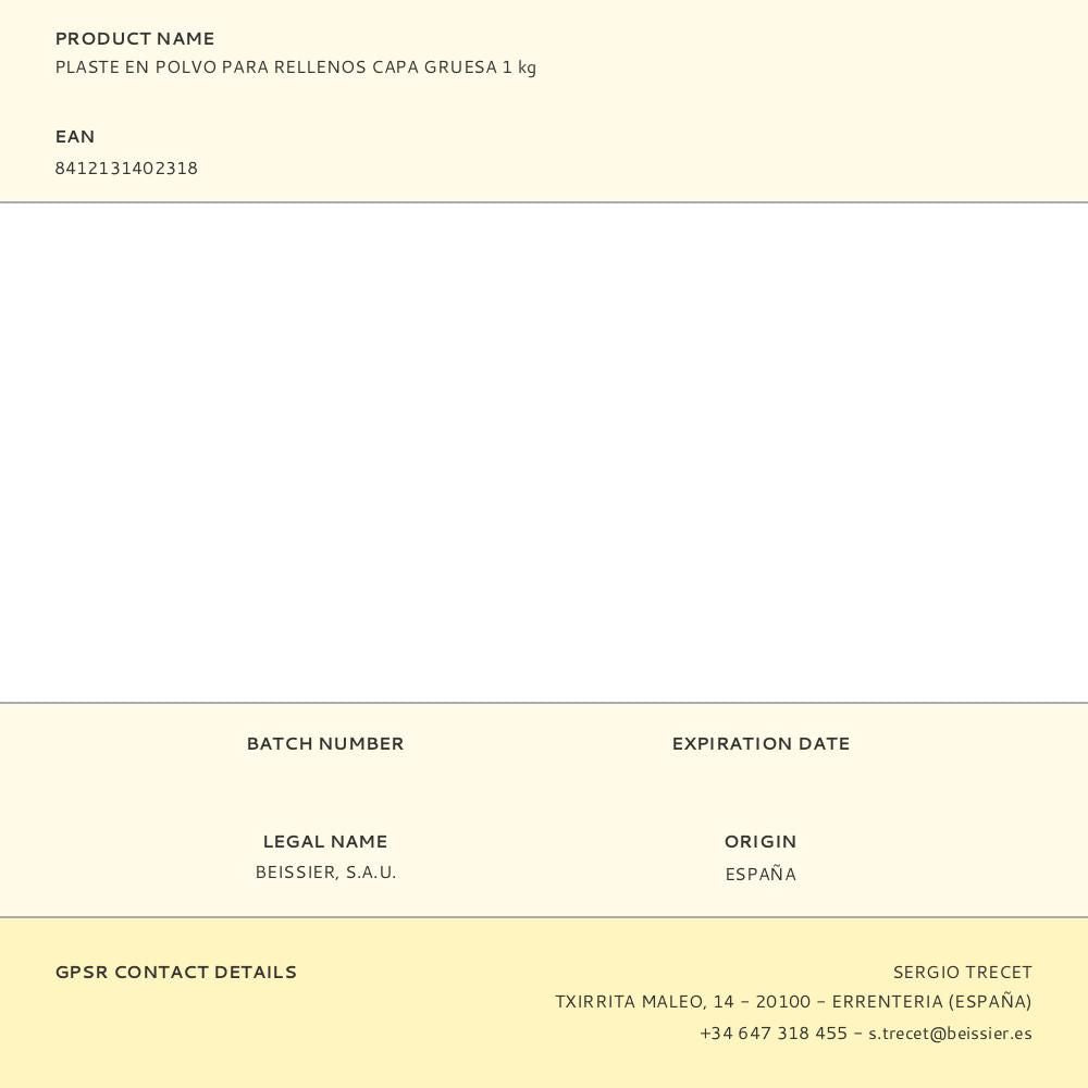 Plaste en polvo para rellenos capa gruesa 1 kg