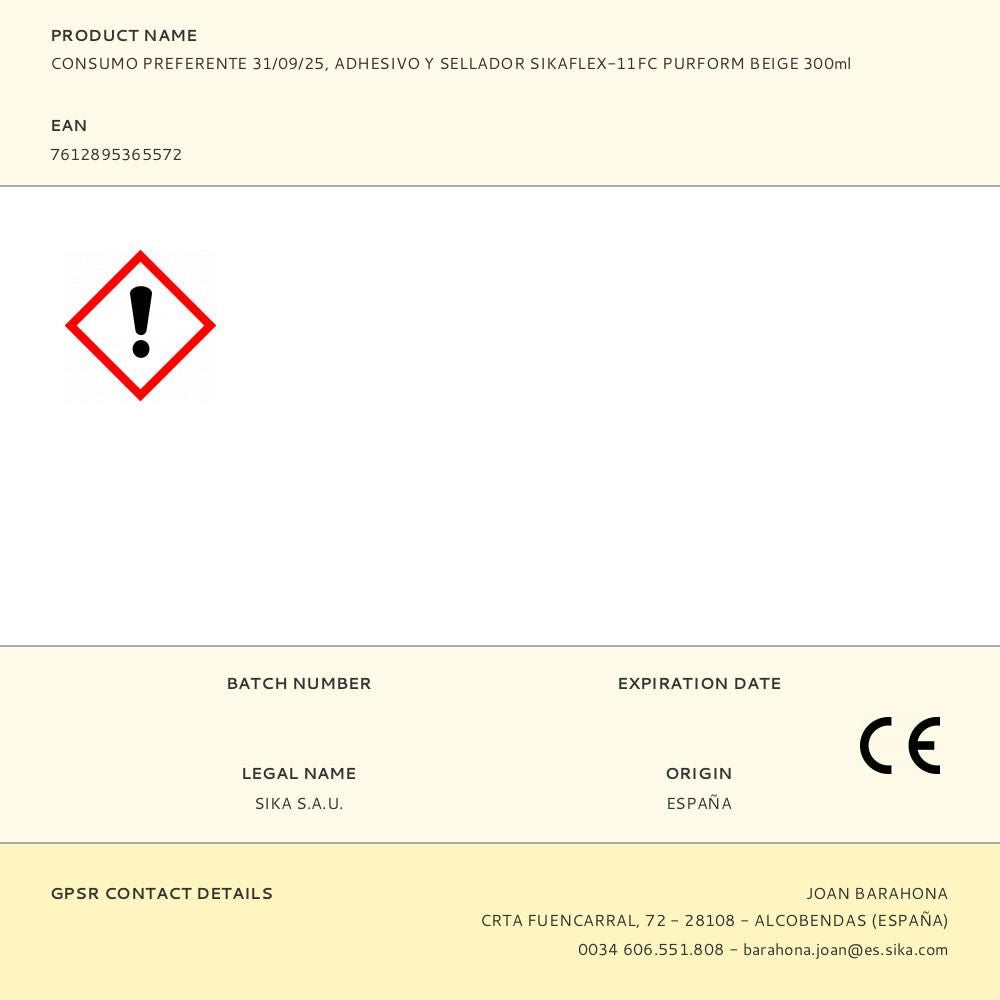 Adhesivo y sellador sikaflex-11fc purform beige 300ml