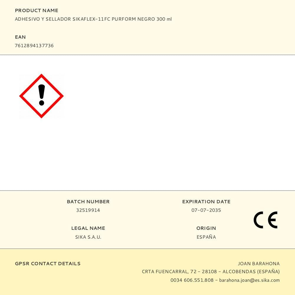Adhesivo y sellador sikaflex-11fc purform negro 300 ml