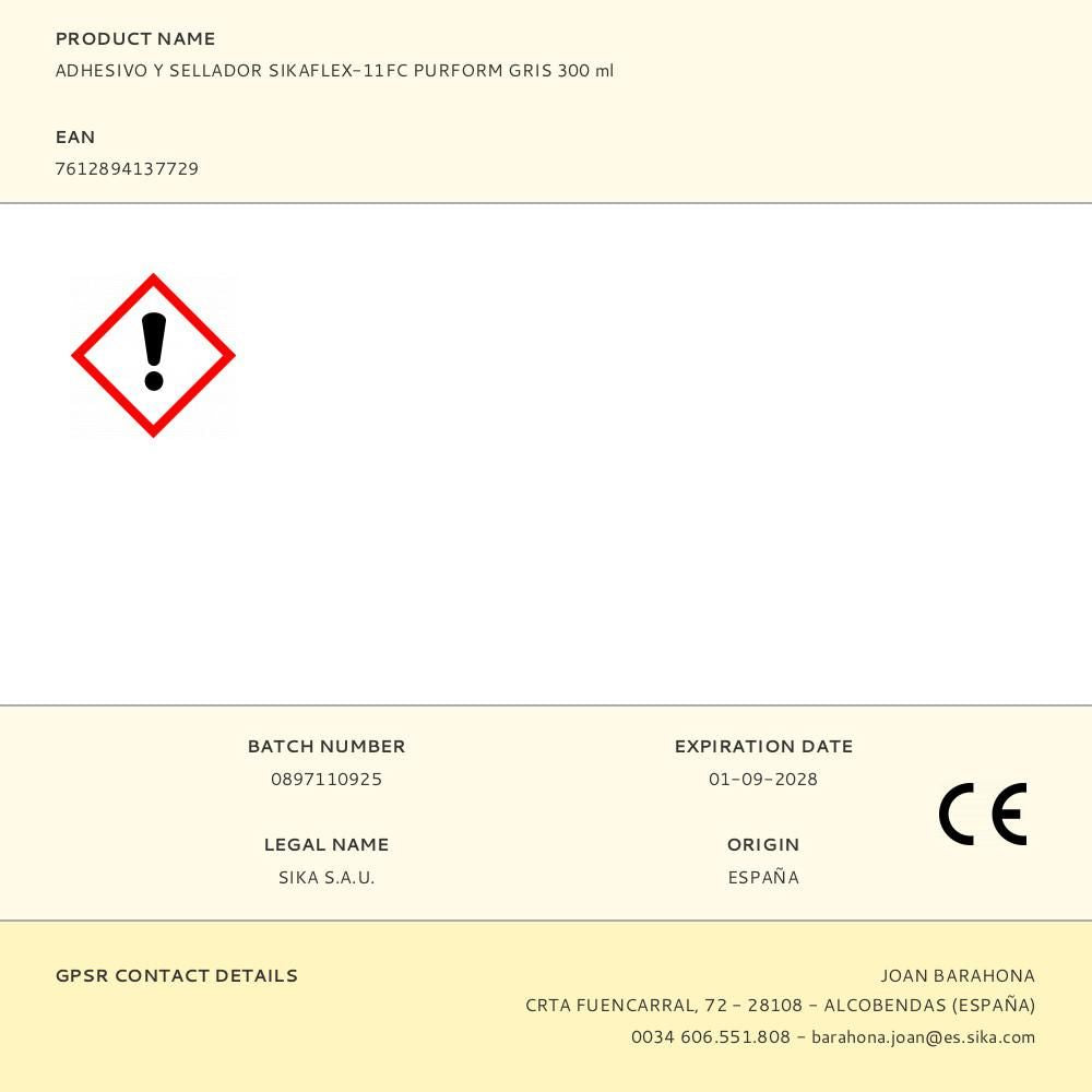 Adhesivo y sellador sikaflex-11fc purform gris 300 ml