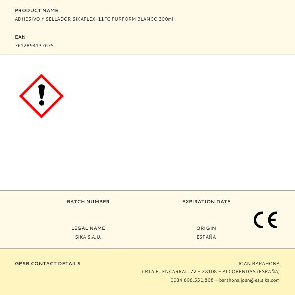 Adhesivo y sellador sikaflex-11fc purform blanco 300ml