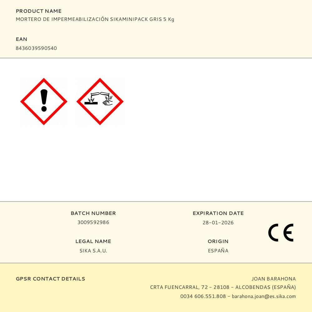 Mortero de impermeabilización sikaminipack gris 5 kg