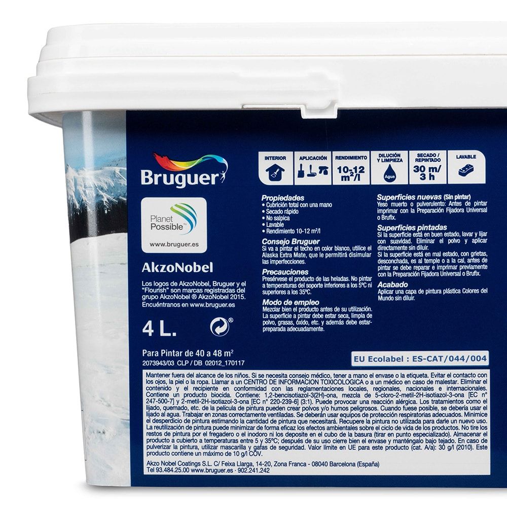 Pintura paredes y techos, color mediterráneo azul suave, 4 l