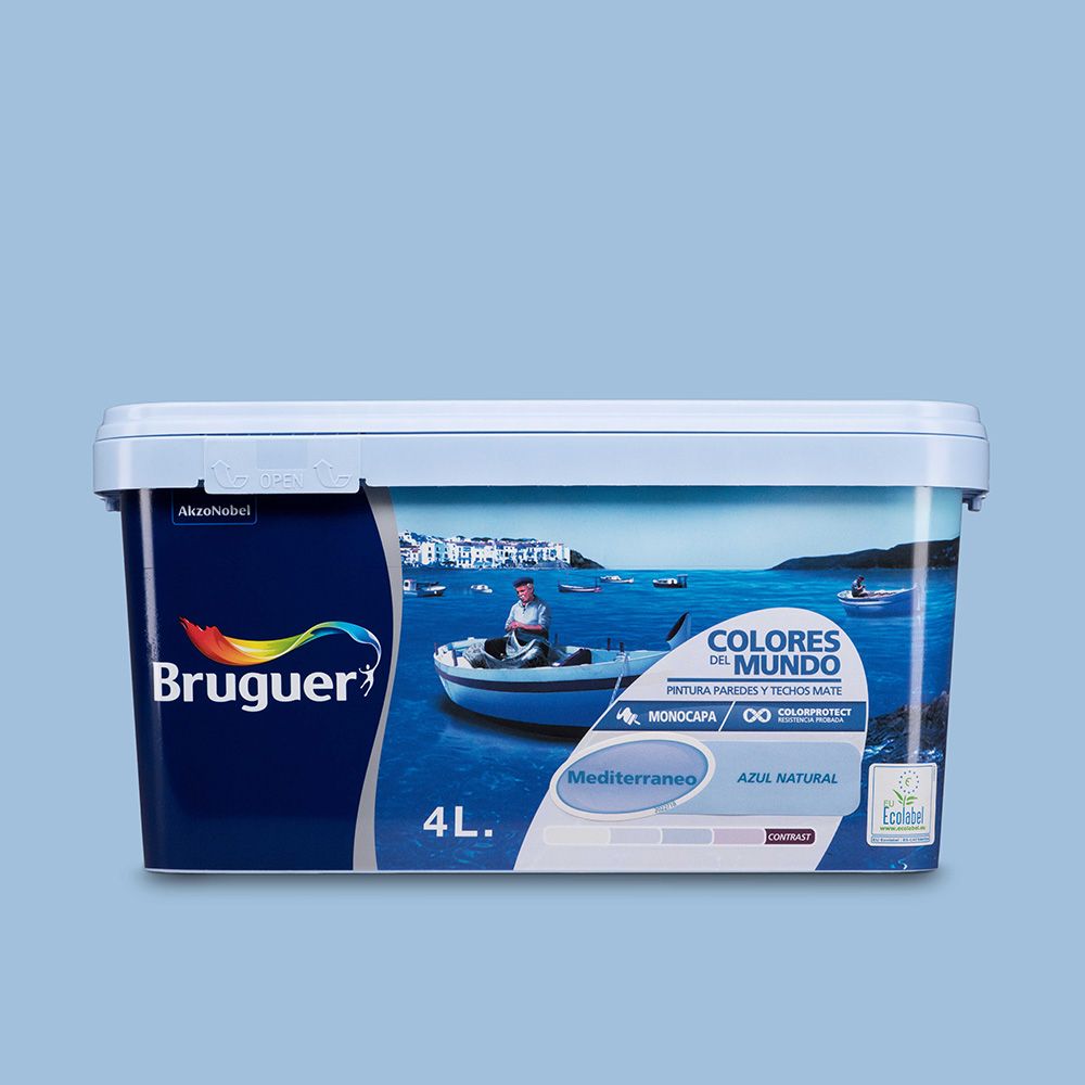 Pintura paredes y techos, color mediterráneo azul natural, 4 l